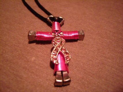 Breast Cancer Awareness Necklace - Frank and Friends Crosses - PinkLion