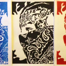 painting on card,bandana man,stencils & spraypaints,gangster,his