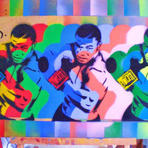 mike tyson painting,its a knock out,stencil art on wood,spray pa