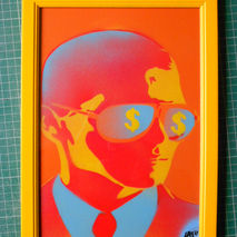 framed painting of man with sunglasses,stencils & spraypaints on