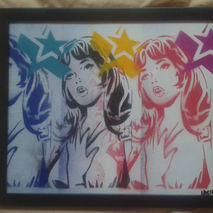 Lichtenstien comic girls framed pop art painting,stencils & spra