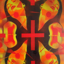 painting of woman  on large box canvas,let the sunshine in,stenc