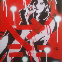 painting of amy winehouse,shot through the heart,stencil art can