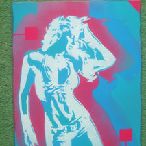 painting of woman dancing,stencils on wood,stencil art,graffiti