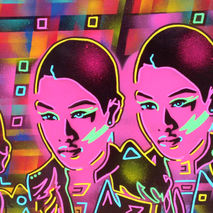 abstract asian punk painting on canvas,stencils & spraypaints,ur