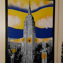 painting of the empire states building,stencil art,spraycan art,