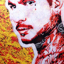 painting of hispanic man with tattoos,tattoo tears,stencils,acry
