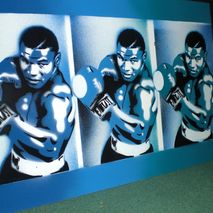 painting of mike tyson in blues on fibreboard,champion,boxing,me