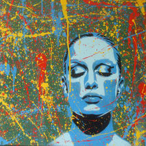 painting of models face,abstract dreamer,spraypaint on canvas,po