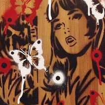 comic book woman painting on bamboo wooden tile,stencils & spray