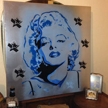 marilyn monroe painting,silver star,pop art,stencil art,graffiti