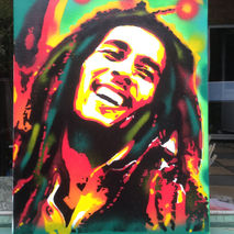 paintings of bob marley,stencil & spraypaints on canvas,trench t