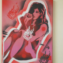 painting of amy winehouse on canvas,abstract style,burning heart