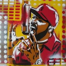 painting of ice cube on canvas,beats and rhymes,stencils & spray