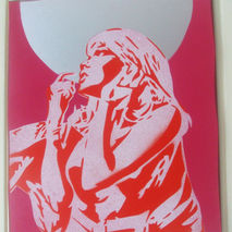 painting of comic women on wood,Up in the Sky,silver moon,wall a