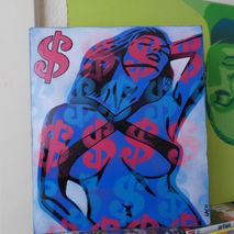 painting of nude in a pop art style,stencils and spraypaints on