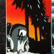 stencil art painting of man in l.a.,i love l.a.handmade canvas a