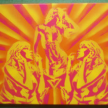 painting of women,disco lust,spraypaint and stencil canvas,orang