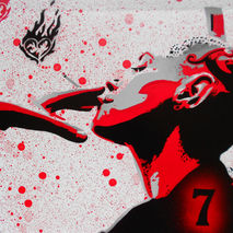 painting of tattooed headed women smoking,seven of hearts,urban