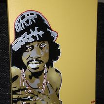 painting of andre 3000,stencils and spraypaints on canvas,outkas
