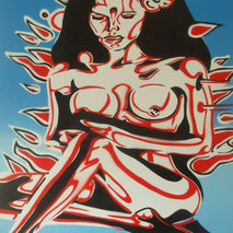 painting of tiki girl,stencils & spraypaints on canvas,illustrat