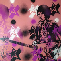 painting of jimi hendrix with guitar,jimi star spangled,stencils