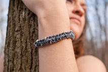 Navy - Fabric/textile embroidered and natural dyed silks and woo