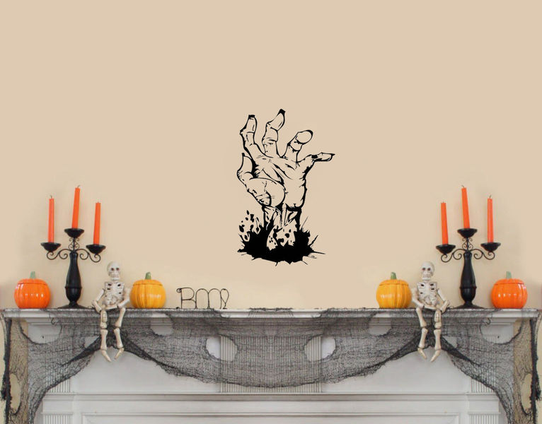 Scary Zombie Hand Halloween Wall Decal Black 10"x 16" ValueVinylArt
