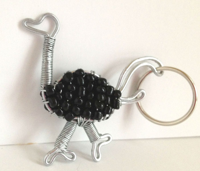 Ostrich - Beaded Wire Art Keychain - Handmade - Zenda -African bead and