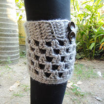 Gray Crochet Boot Toppers with Wooden Buttons Women Leg Warmers