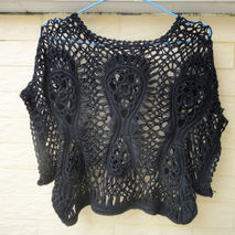 Black Cropped Top Cape Poncho Blouse Haripin Crochet Pattern