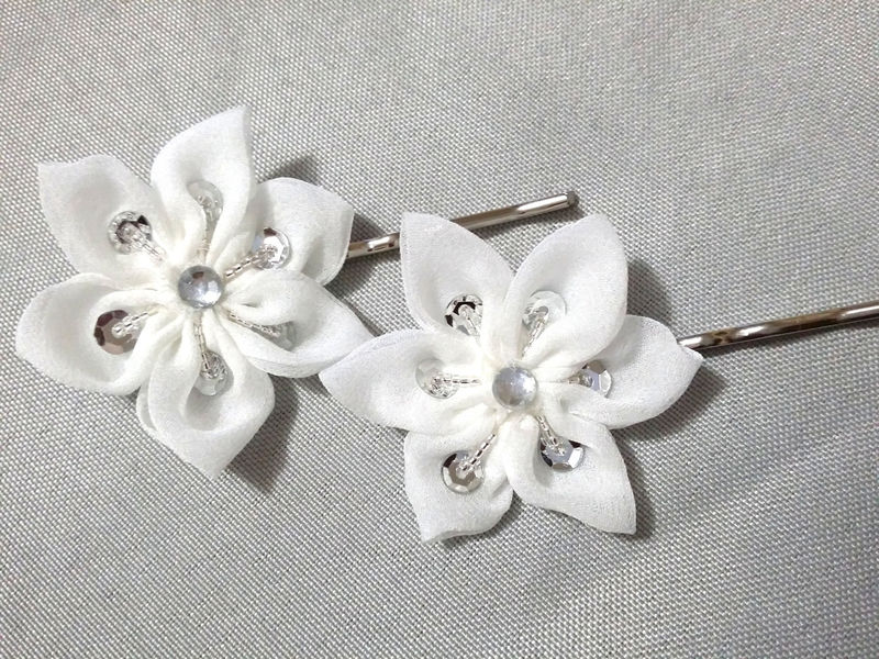 Silk Flower Floral Wedding Hair Pins Pair of 2 Droplet Weddings