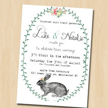 Woodland Party Invitation, Vintage Rabbit Event Invitation