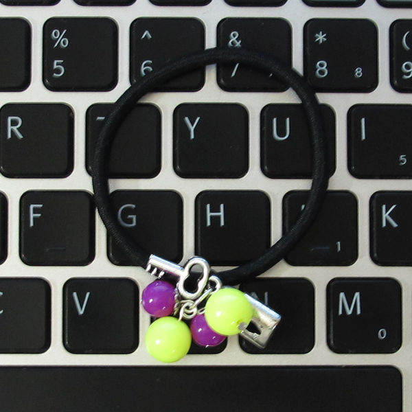 Ponytail Holder Hair Elastic Tie Key Lock Yellow Purple JeweledDream