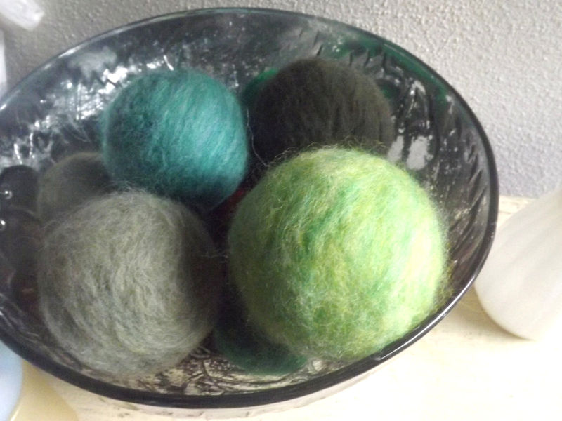 Decorative Wool Ball 4 inch Shades of Green Ball Felted Wool Liz
