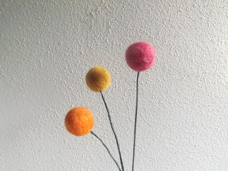3 Medium Felt Ball Flowers in Autumn Colors Red Orange Yellow Liz's