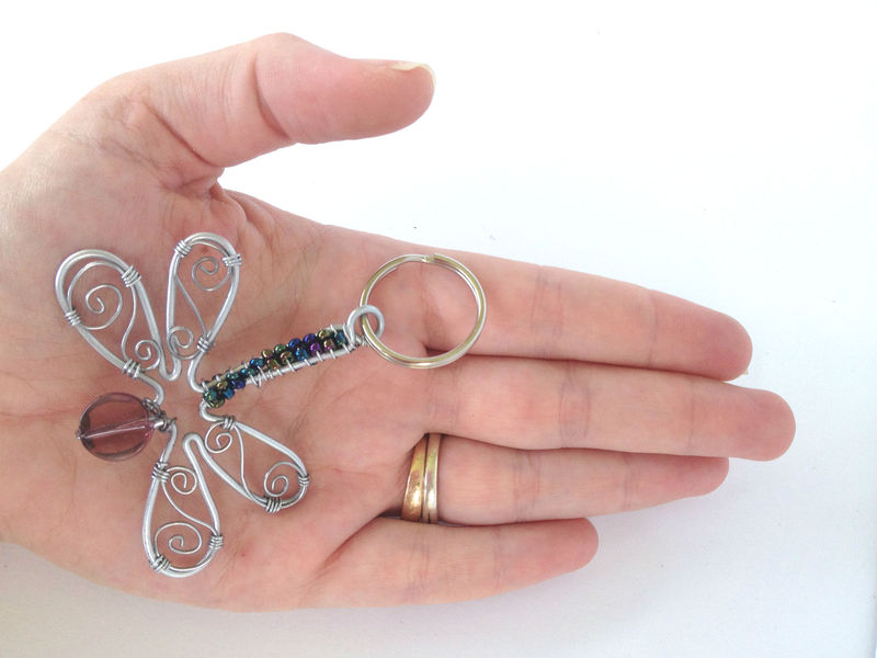 Dragonfly - Beaded Wire Art Keychain - Handmade - Zenda -African bead
