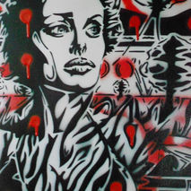 painting of woman on canvas,stencil art,zebra,jungle,angelina jo