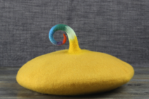 Handmade wool felt beret painter cap yellow rainbow elf hat