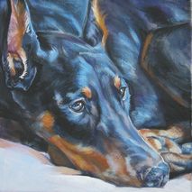 Doberman Pinscher 12x12" CANVAS print of painting