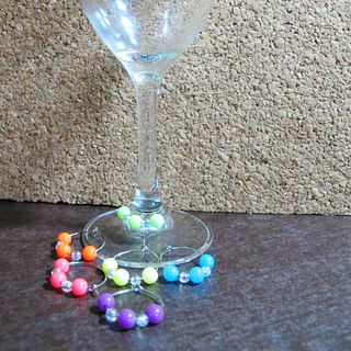 Unique Multi-Color Beaded Wine Glass Charms Dichroic Glass