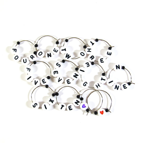 Alphabet Letter Number Wine Charms Black Small 12pcs JeweledDream PinkLion