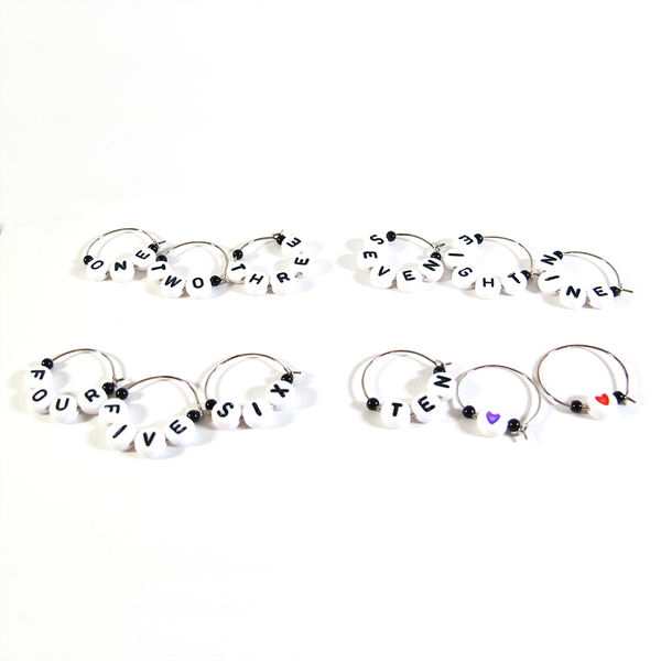Alphabet Letter Number Wine Charms Black Small 12pcs JeweledDream PinkLion