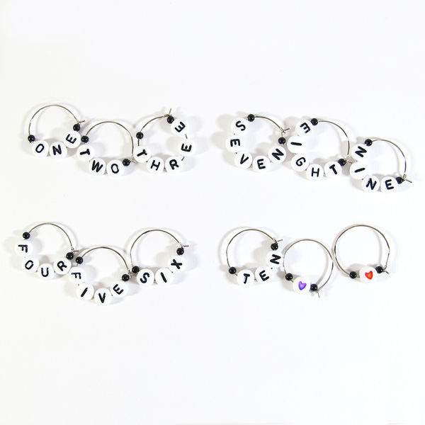 Alphabet Letter Number Wine Charms Black Small 12pcs JeweledDream PinkLion