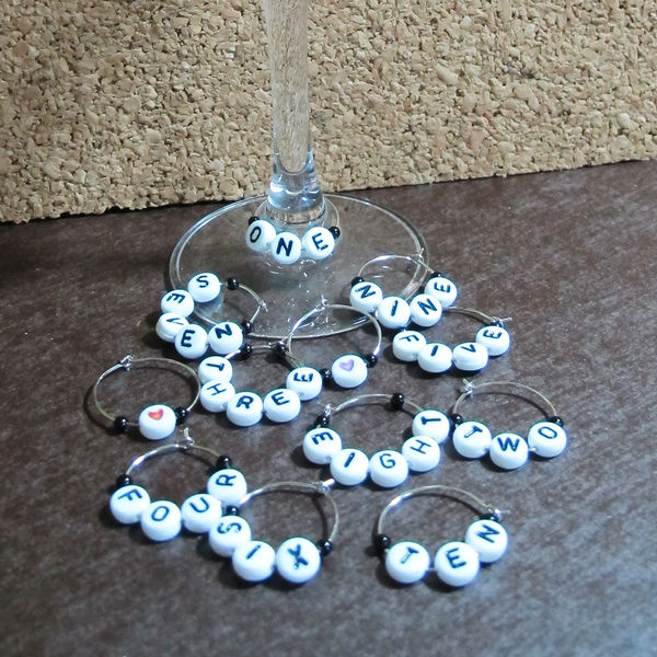 Alphabet Letter Number Wine Charms Black Small 12pcs JeweledDream PinkLion