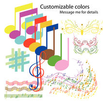 Colorful musical clipart, notes clip art, Digital Clipart Musica