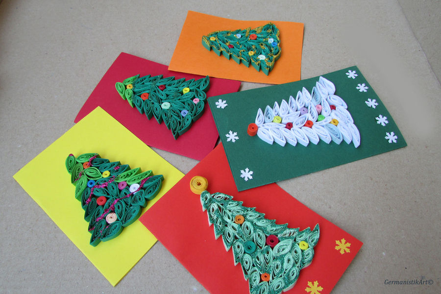 Christmas Card Set of 3 Quilling Holiday Cards - GermanistikArt - PinkLion
