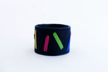 Multicolor leather cuff. Black leather wristband.