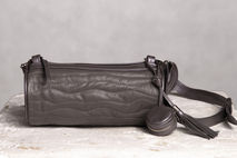 Cylinder leather bag. Gray leather purse.