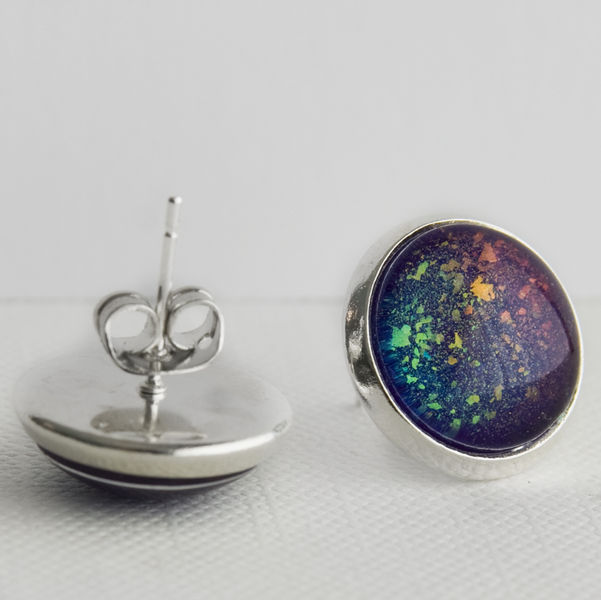 Supernova Rainbow Holographic Post Earrings in Silver Enchanted